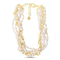 Five Twisted Strand Pearl and Chain Necklace In Gold