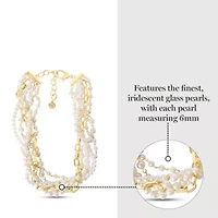 Five Twisted Strand Pearl and Chain Necklace In Gold