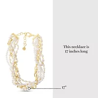 Five Twisted Strand Pearl and Chain Necklace In Gold