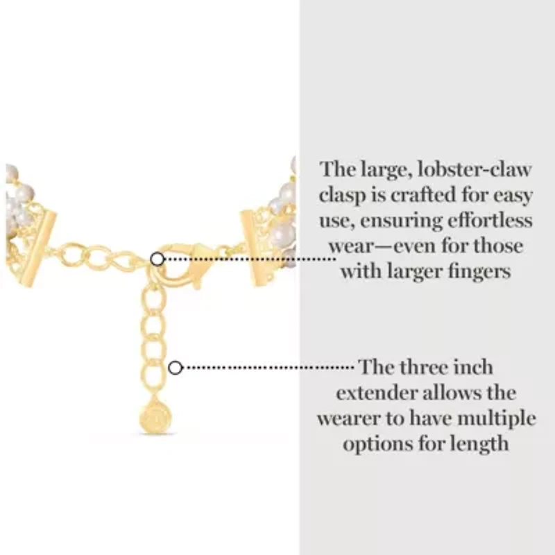 Five Twisted Strand Pearl and Chain Necklace In Gold