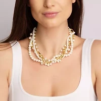 Five Twisted Strand Pearl and Chain Necklace In Gold