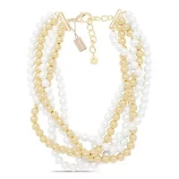 Five Strand Pearl and Gold Ball Twisted Necklace In Gold