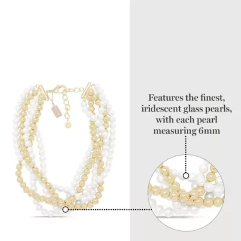 Five Strand Pearl and Gold Ball Twisted Necklace In Gold