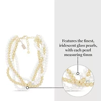 Five Strand Pearl and Gold Ball Twisted Necklace In Gold
