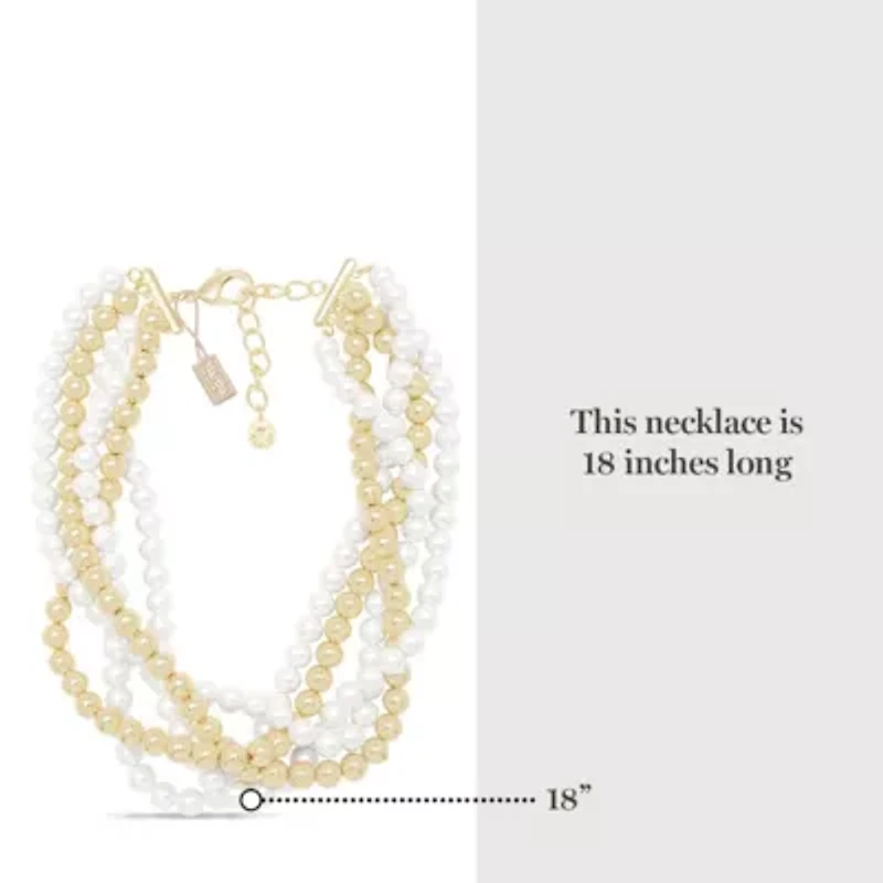 Five Strand Pearl and Gold Ball Twisted Necklace In Gold