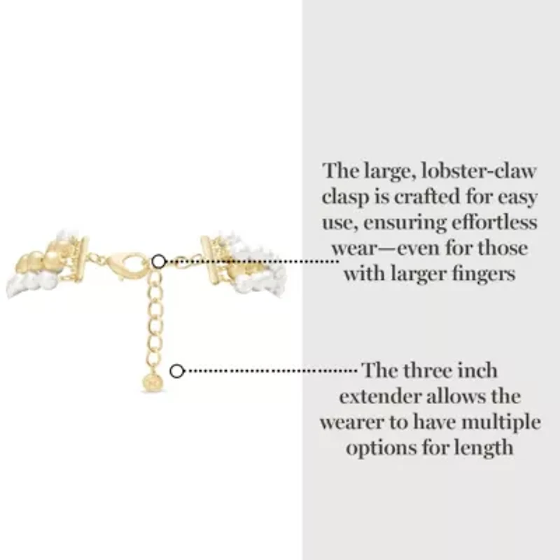 Five Strand Pearl and Gold Ball Twisted Necklace In Gold