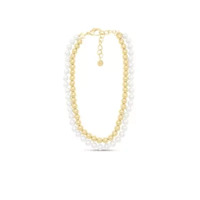 Pearl and Gold Ball Necklace In Gold