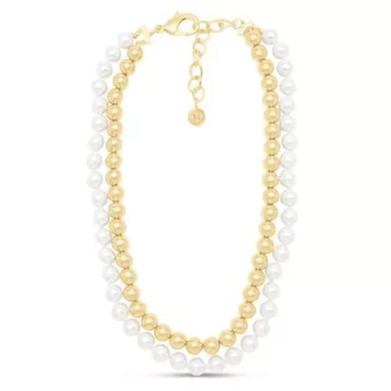 Pearl and Gold Ball Necklace In Gold