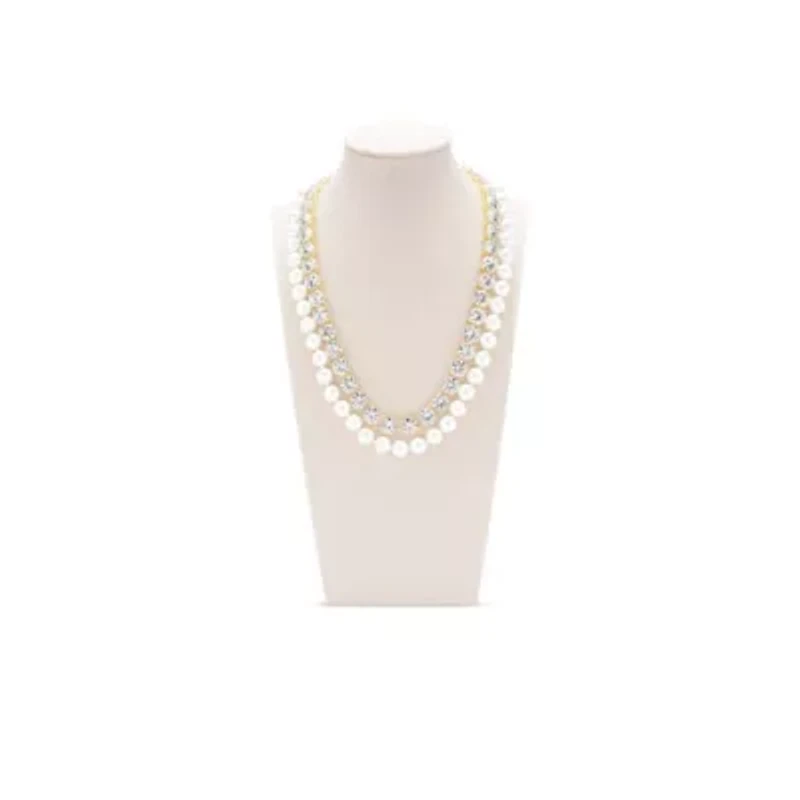 Pearl and Crystal Necklace In Gold, 18 Inches For Women