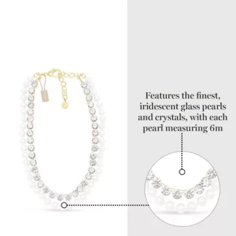 Pearl and Crystal Necklace In Gold, 18 Inches For Women