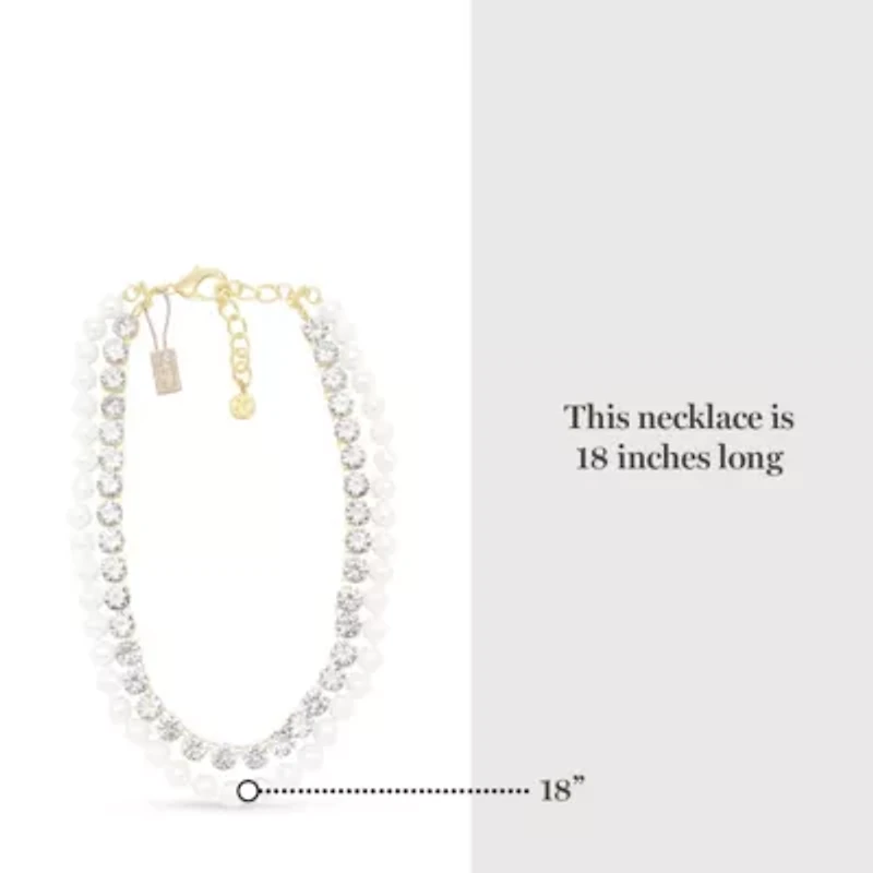 Pearl and Crystal Necklace In Gold, 18 Inches For Women