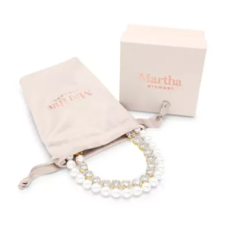 Pearl and Crystal Necklace In Gold, 18 Inches For Women