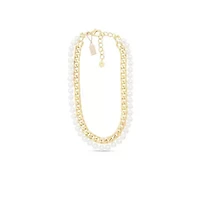 Pearl and Curb Chain Necklace In Gold, 16 Inches For Women