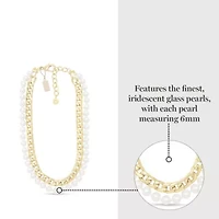 Pearl and Curb Chain Necklace In Gold, 16 Inches For Women