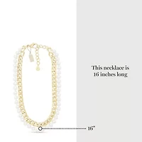 Pearl and Curb Chain Necklace In Gold, 16 Inches For Women