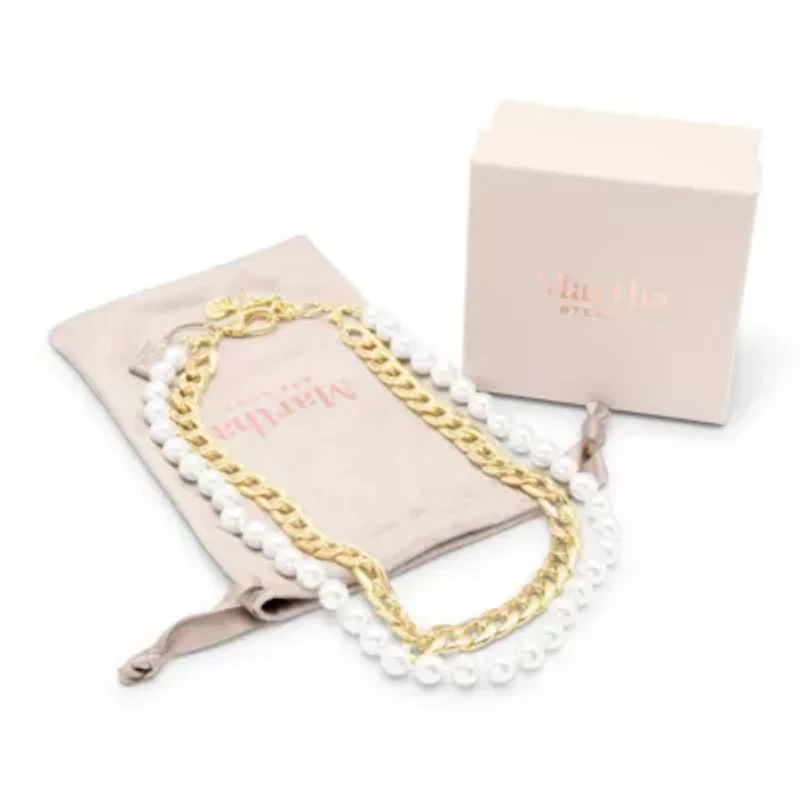 Pearl and Curb Chain Necklace In Gold, 16 Inches For Women