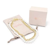 Pearl and Curb Chain Necklace In Gold, 16 Inches For Women