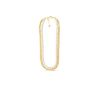Pearl and Curb Chain Necklace In Gold, 24 Inches For Women