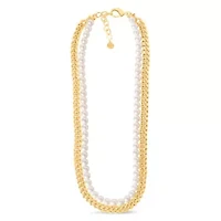Pearl and Curb Chain Necklace In Gold, 24 Inches For Women