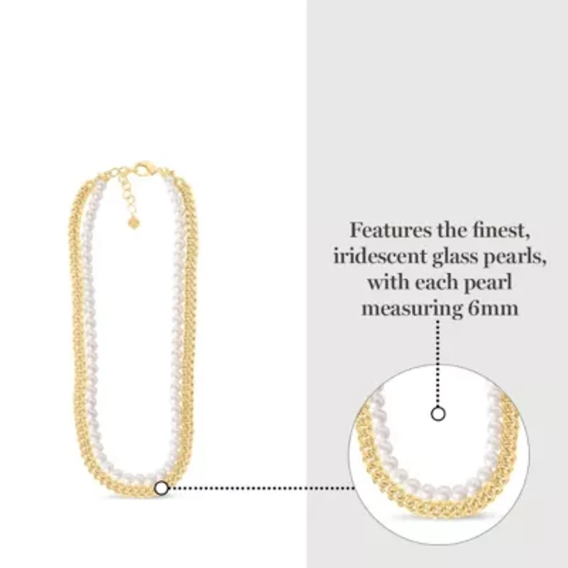 Pearl and Curb Chain Necklace In Gold, 24 Inches For Women