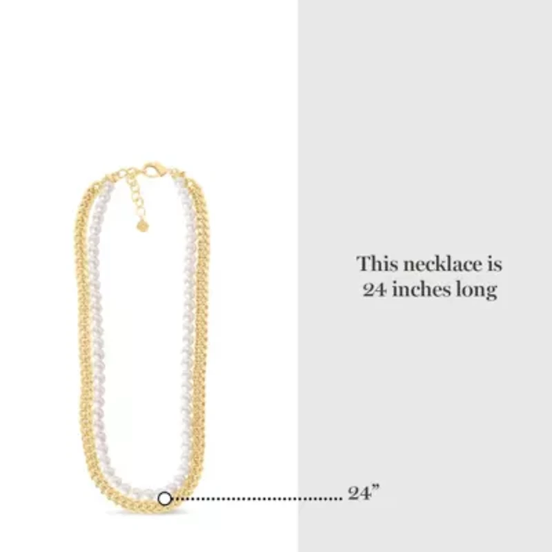 Pearl and Curb Chain Necklace In Gold, 24 Inches For Women
