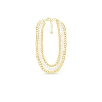 Three Strand Pearl, Gold Ball and Chain Necklace In Gold, 18 Inches For Women