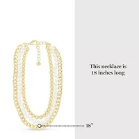 Three Strand Pearl, Gold Ball and Chain Necklace In Gold, 18 Inches For Women