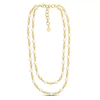 Two Strand Pearl and Gold Ball Necklace, 20 Inches For Women