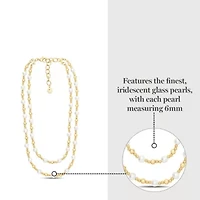 Two Strand Pearl and Gold Ball Necklace, 20 Inches For Women