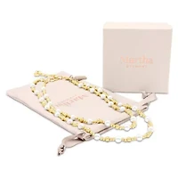 Two Strand Pearl and Gold Ball Necklace, 20 Inches For Women