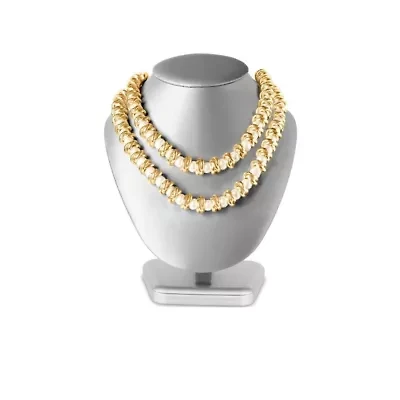 Elegant Two Strand Gold and Pearl Necklace, 18 Inches For Women