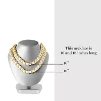 Elegant Two Strand Gold and Pearl Necklace, 18 Inches For Women