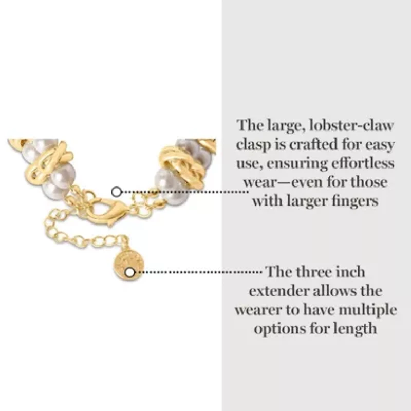 Elegant Two Strand Gold and Pearl Necklace, 18 Inches For Women