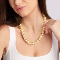 Elegant Two Strand Gold and Pearl Necklace, 18 Inches For Women