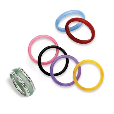 Multicolor Jade .925 Sterling Silver 8-Piece Interchangeable Ring Set