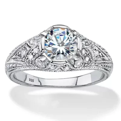 1.50 TCW Round Cubic Zirconia Vintage Style Ring .925 Sterling Silver