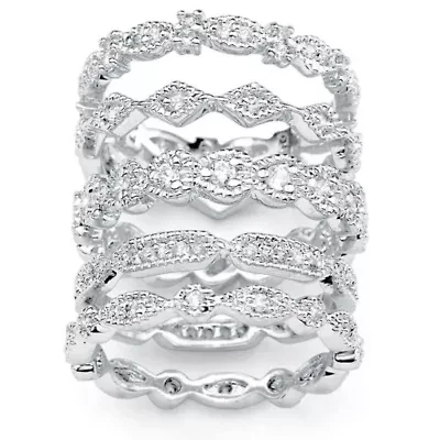 5 Piece 1.55 TCW Round Cubic Zirconia Stack Eternity Bands Set Silvertone
