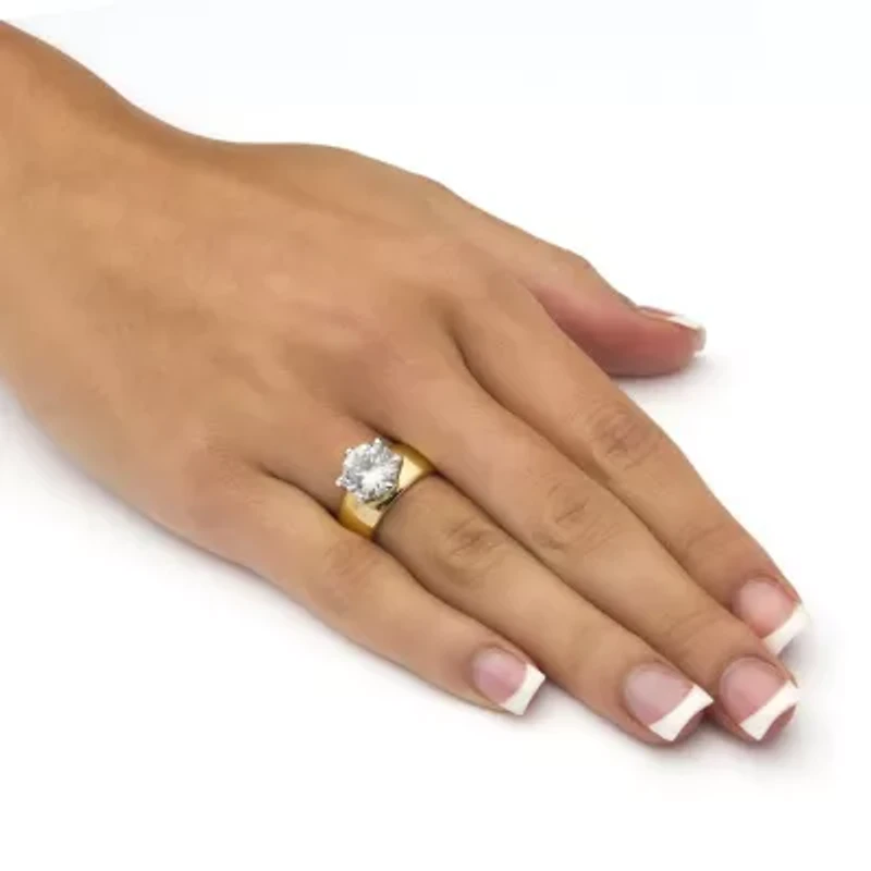 4 TCW Round Cubic Zirconia Solitaire Ring 18k Gold-Plated