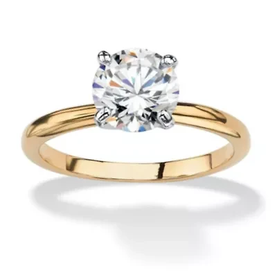 2.00 Carat Round Cubic Zirconia Solitaire Ring 18k Gold-Plated