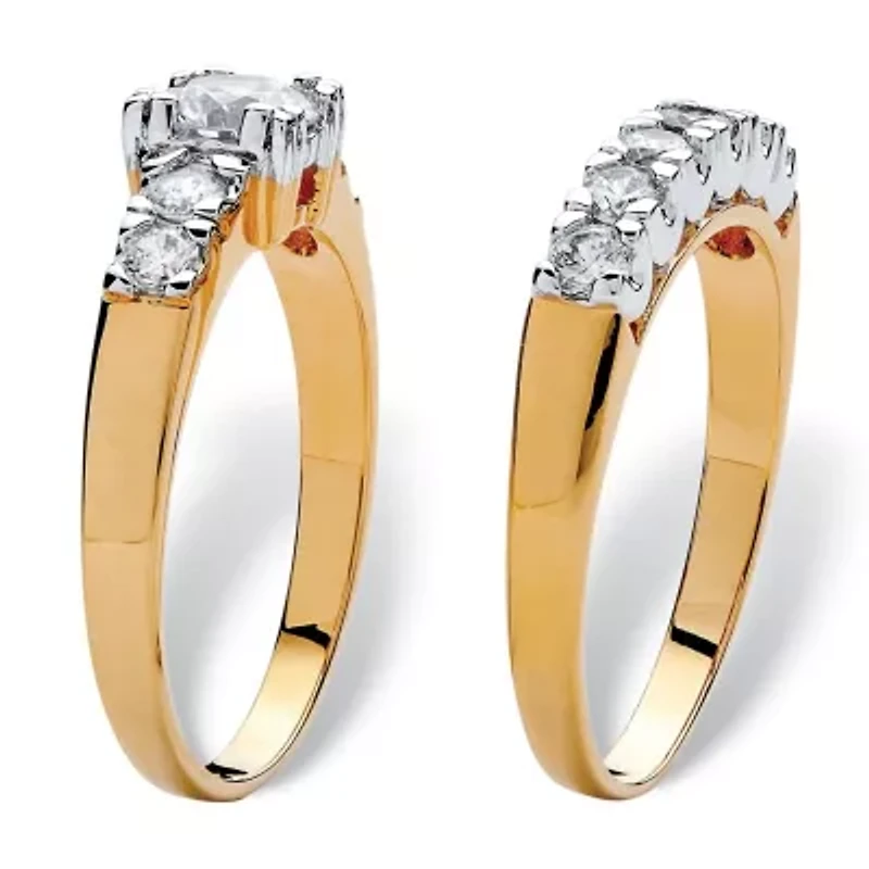 2 Piece 2.23 TCW Round Cubic Zirconia Bridal Ring Set 18k Gold-Plated