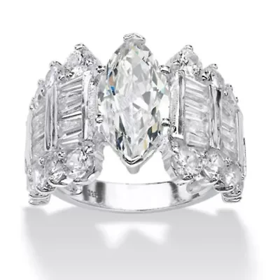 6.55 TCW Marquise-Cut Cubic Zirconia Ring .925 Sterling Silver