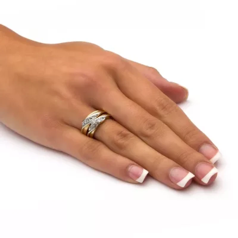 .24 TCW Cubic Zirconia Gold-Plated Sterling Silver Wedding Band Set