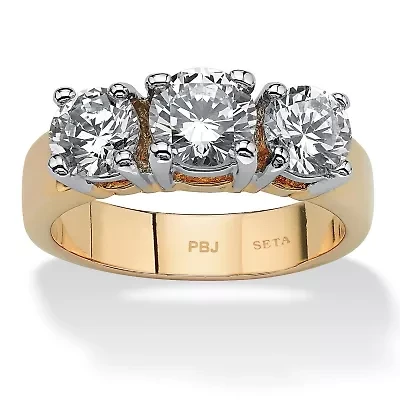 2.28 TCW Round Cubic Zirconia Three-Stone Anniversary Ring Gold-Plated