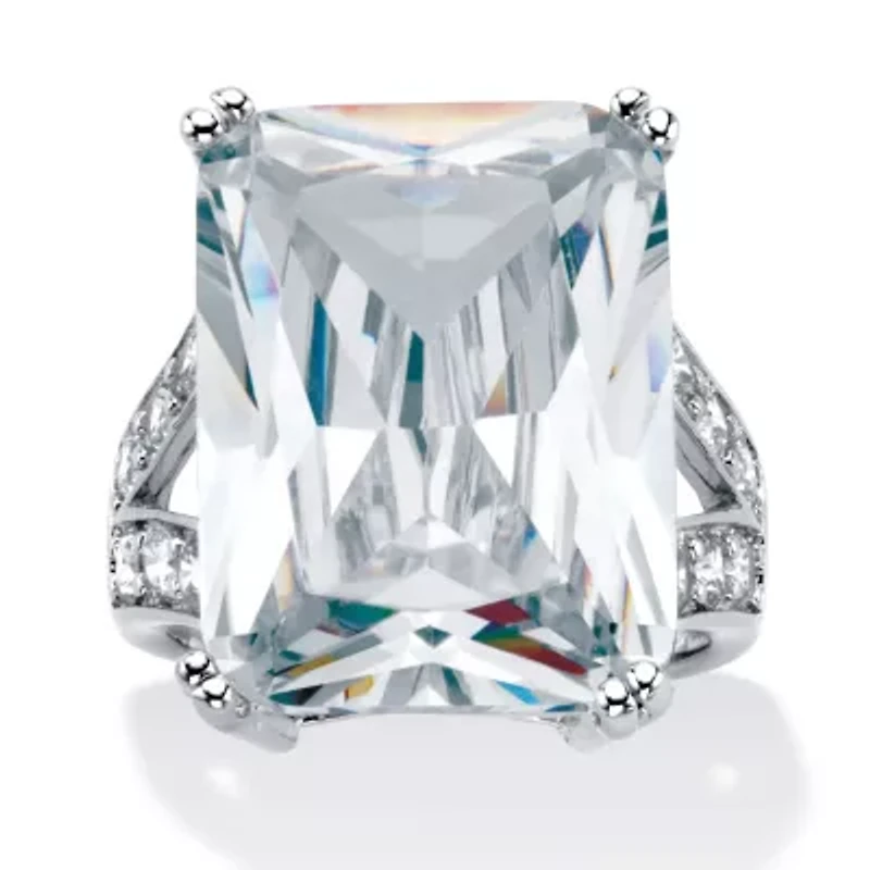 27.10 TCW Emerald-Cut Cubic Zirconia Platinum-Plated Ring