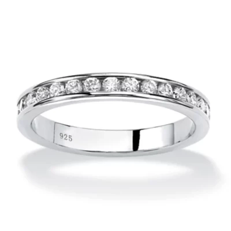 Simulated Birthstone Silver Eternity Band
