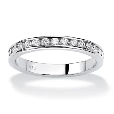 Simulated Birthstone Silver Eternity Band