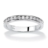 Simulated Birthstone Silver Eternity Band