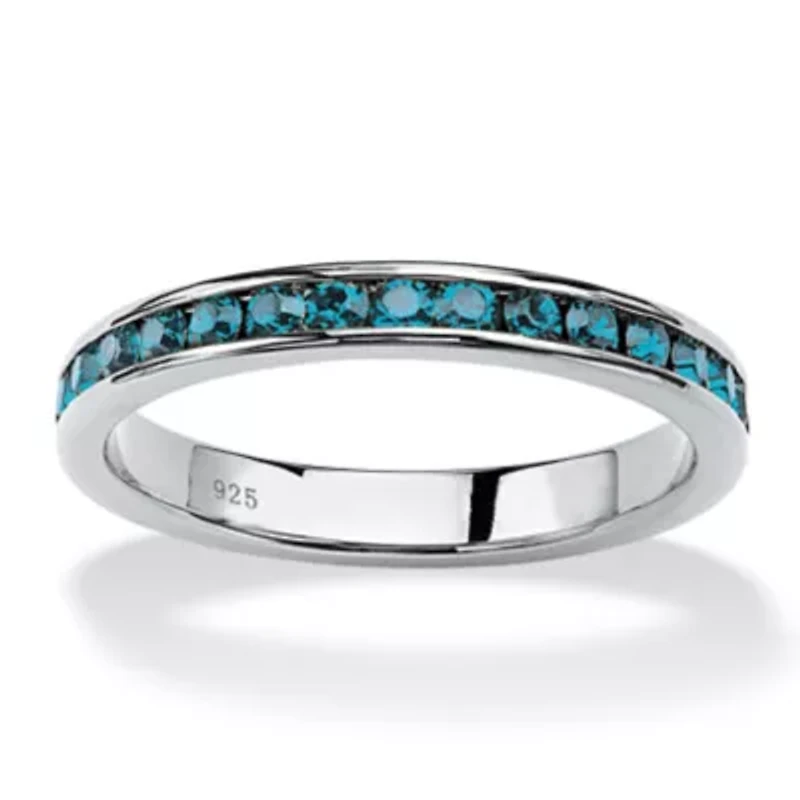 Simulated Birthstone Silver Eternity Band
