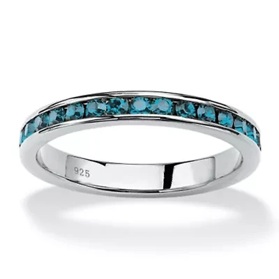 Simulated Birthstone Silver Eternity Band