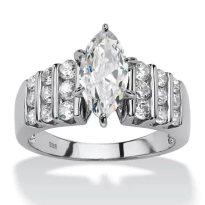 2.85 Cttw Marquise Cut Cubic Zirconia Ring Platinum Plated .925 Sterling Silver